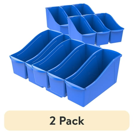 (2 pack) Storex Large Plastic Book Bin, Kids' Paper Storage, Blue, 6-Pack