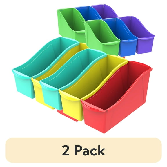 (2 pack) Storex Large Plastic Book and Magazine Bin, Assorted Colors, 6-Pack