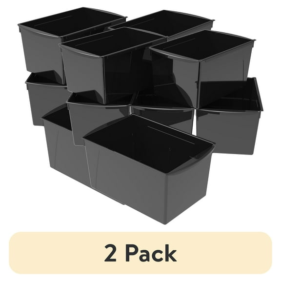 (2 pack) Storex Wide Plastic Book Bin, Paper Storage for Children, Black, 6-Pack