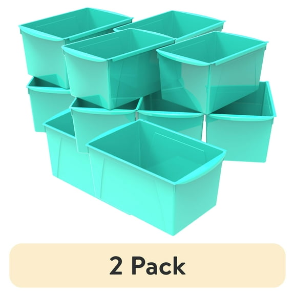 (2 pack) Storex Wide Plastic Book Bin, Paper Storage for Children, Teal, 6-Pack