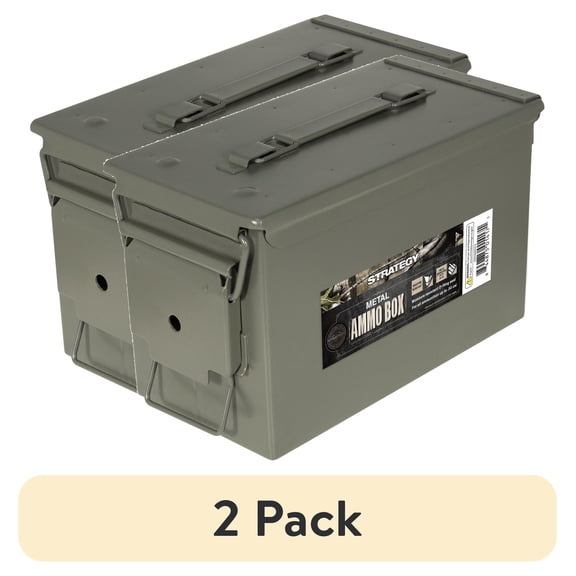 (2 pack) Strategy 50 Caliber Metal Ammo Storage Box 12 in. x 6.125 in. x 7.25 in. OD Green