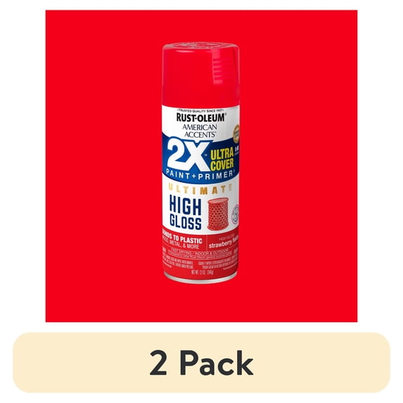 (2 pack) Strawberry Fields, Rust-Oleum American Accents Ultra Cover 2X High Gloss Spray Paint-328395, 12 oz