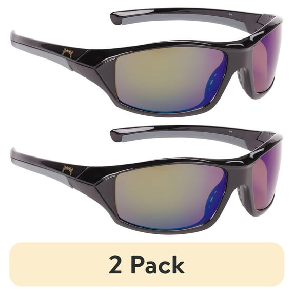(2 pack) Strike King Polarized Performance Sunglasses Shiny Black Frame with Blue Mirror Lens Full Rim Frame, Male Adult