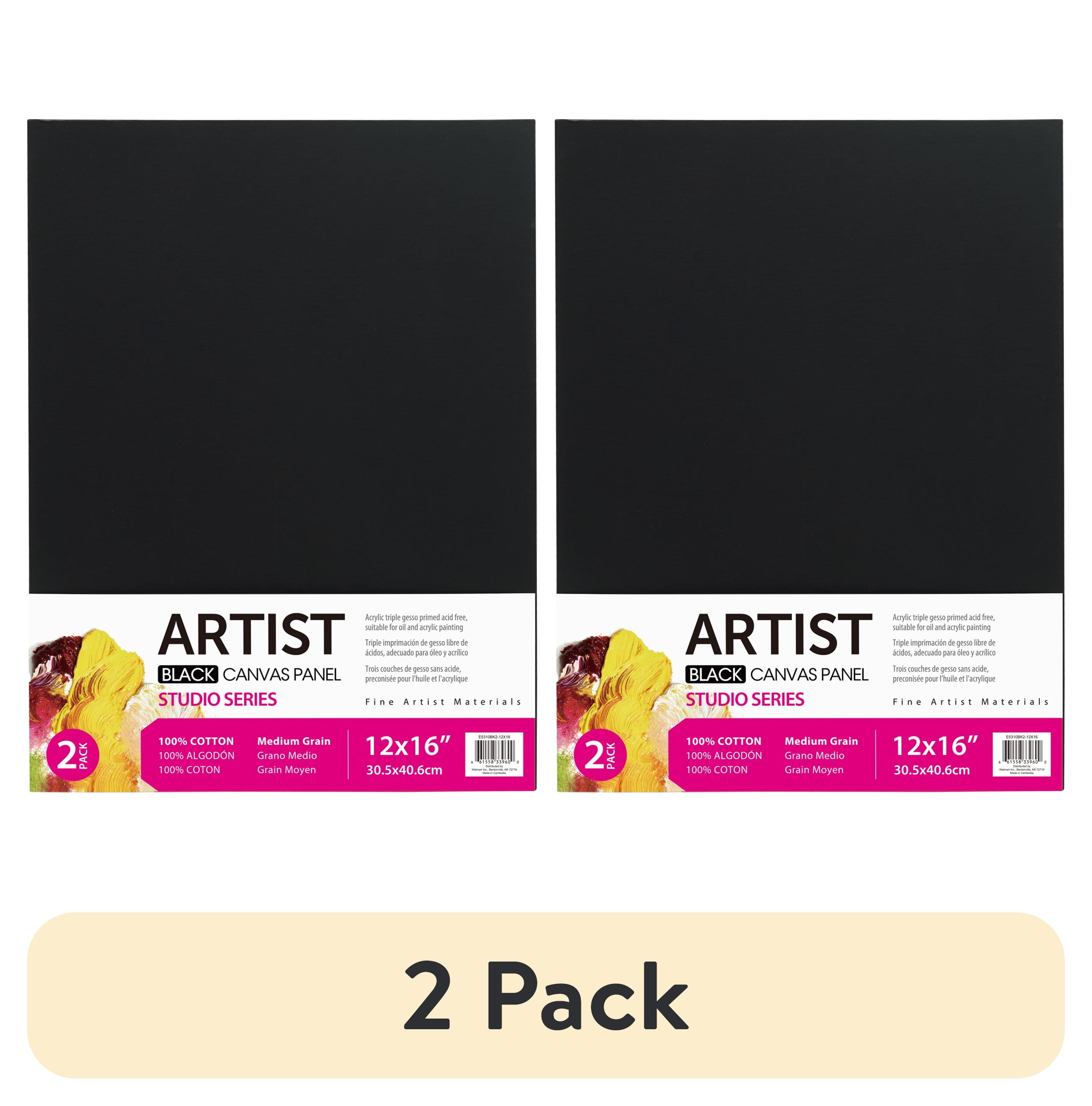 (2 pack) Studio Canvas Panel, 100% Cotton Acid Free Black Canvas, 12"X16", 2 Pieces, Academic Canvas, Great Chioce for Beginners and Hobbyists of All Skill Levels.