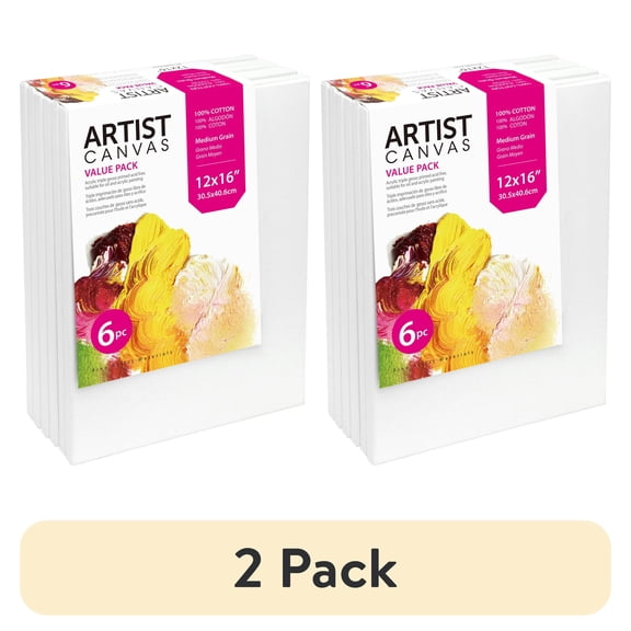 (2 pack) Studio Stretched Canvas, 100% Cotton Acid Free White Canvas, 12"X16", 6 Pieces, Academic Canvas, Great Chioce for Beginners and Hobbyists of All Skill Levels.