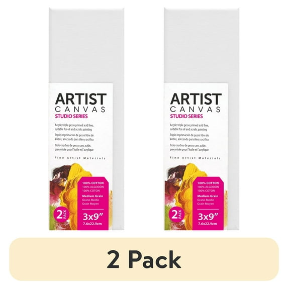 (2 pack) Studio Stretched Canvas, 100% Cotton Acid Free White Canvas, 3"X9", 2 Pieces, Academic Canvas, Great Chioce for Beginners and Hobbyists of All Skill Levels.