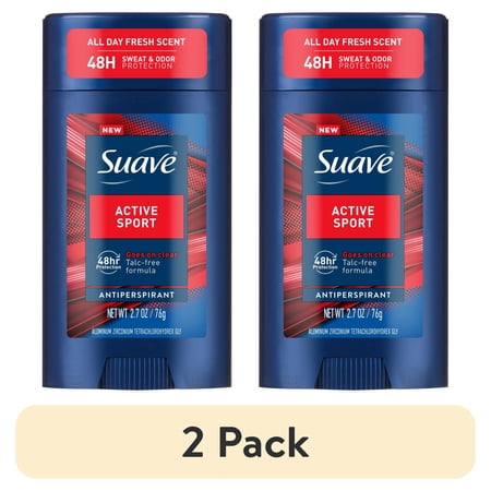 (2 pack) Suave Active Sport Men’s Antiperspirant Deodorant, Bergamot & Wood Scent, 48-Hour Protection, 2.7 oz