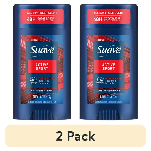 (2 pack) Suave Active Sport Men’s Antiperspirant Deodorant, Bergamot & Wood Scent, 48-Hour Protection, 2.7 oz