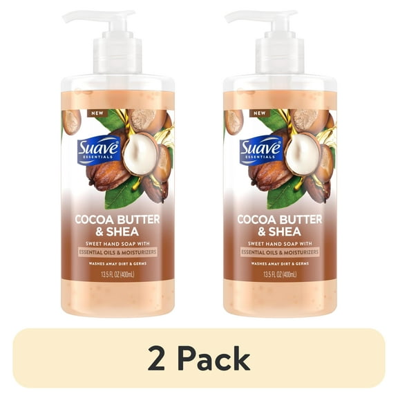 (2 pack) Suave Essentials Liquid Hand Soap, Cocoa Butter & Shea Butter with Essential Oils & Moisturizers, 13.5 fl oz