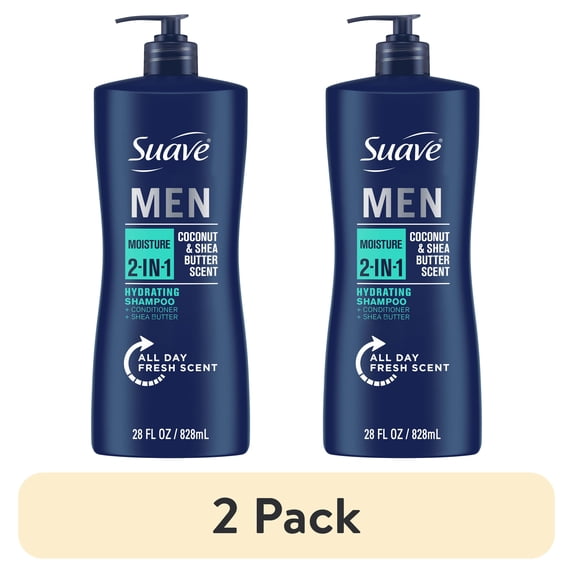 (2 pack) Suave Men 2-in-1 Shampoo & Conditioner, Moisturizing, Coconut & Shea Butter, 28 fl oz