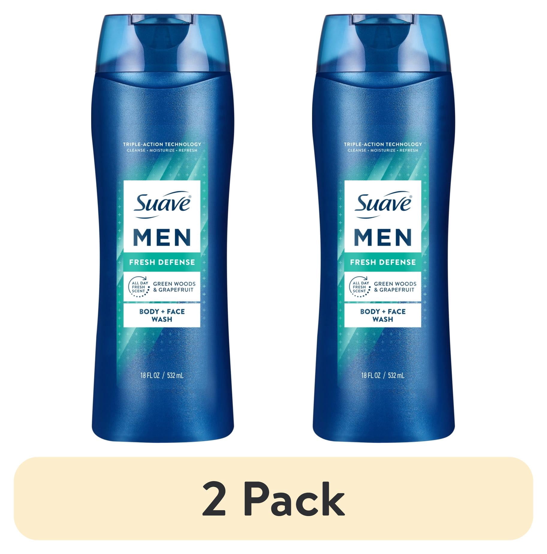 (2 pack) Suave Men Fresh Defense 2in1 Body & Face Wash with Glycerin & Vitamin E, 18 FL OZ