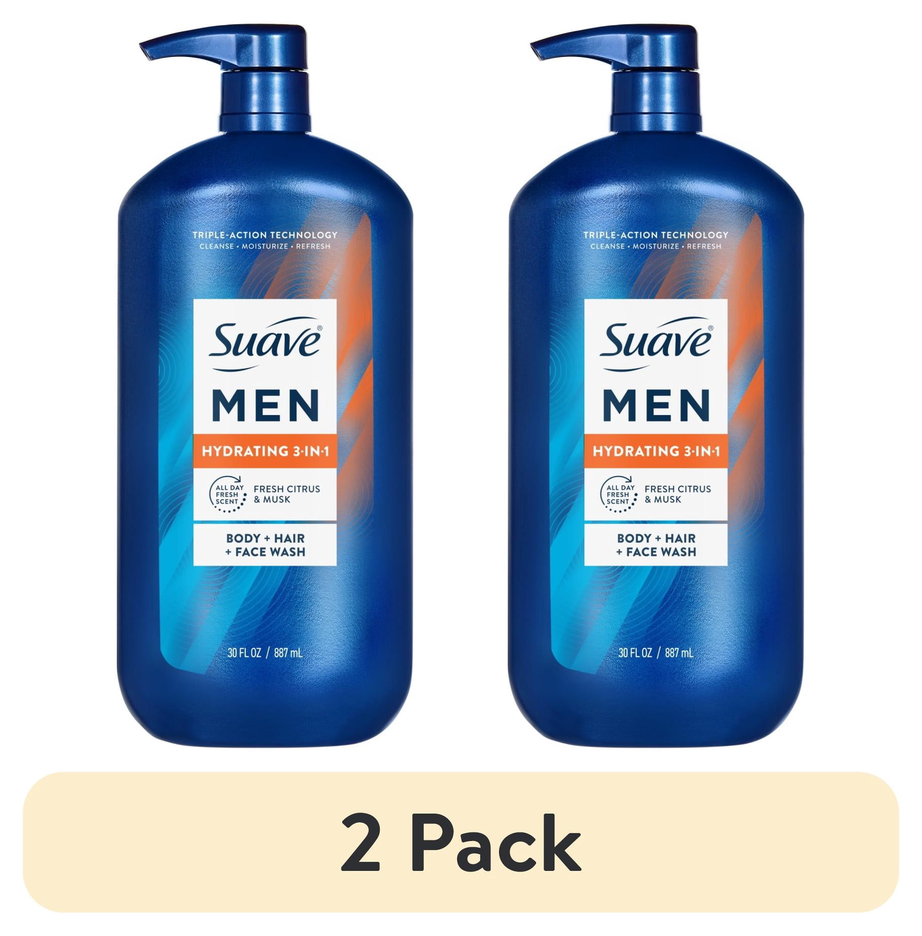 (2 pack) Suave Men Hydrating 3-in-1 Body + Hair + Face Wash with Glycerin & Vitamin E, 30 fl oz