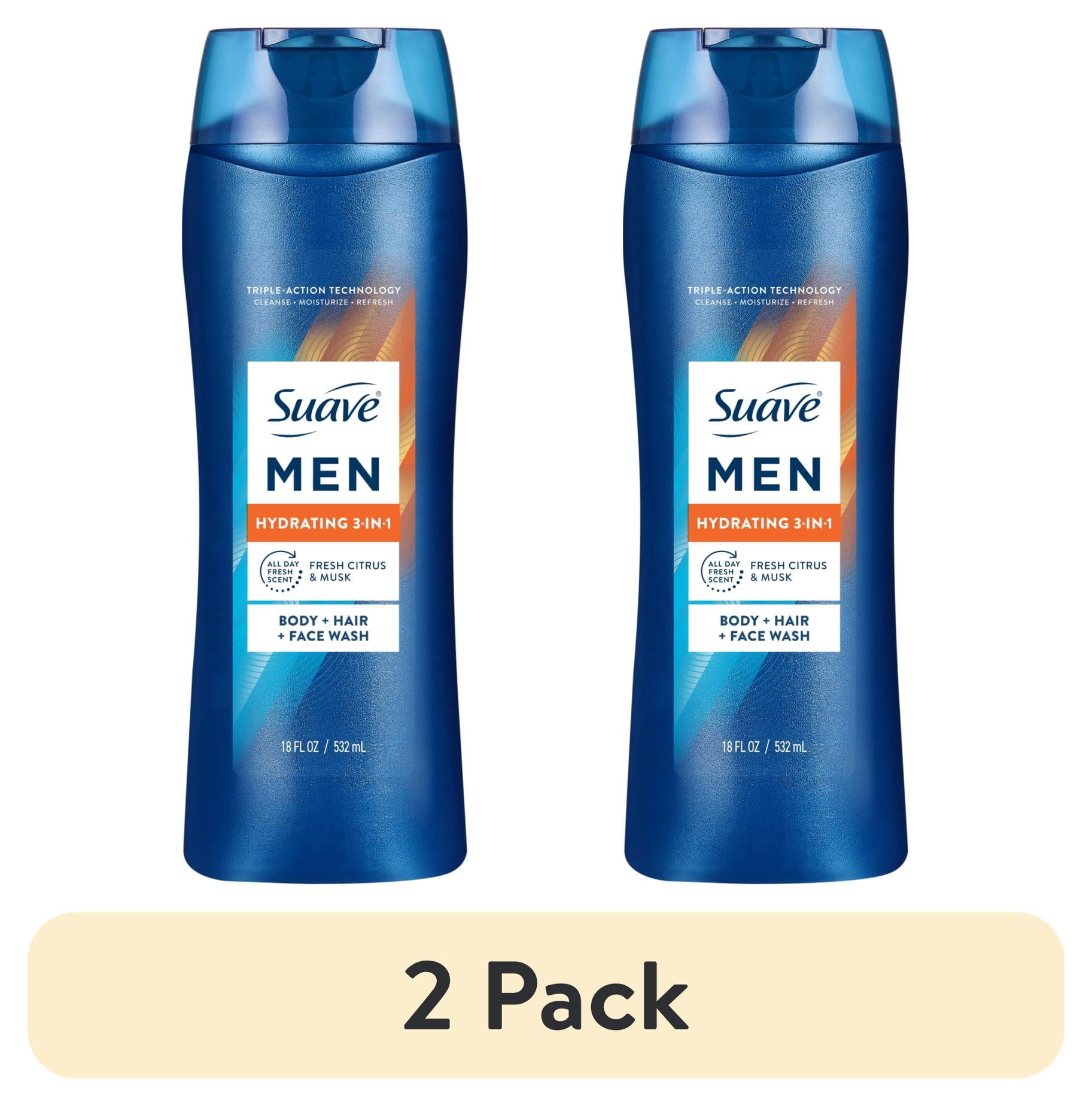 (2 pack) Suave Men Hydrating 3-in-1 Body, Hair & Face Wash with Glycerin and Vitamin E, 18 fl oz