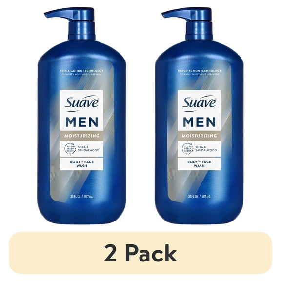(2 pack) Suave Men Moisturizing 2-in-1 Body & Face Wash with Glycerin & Vitamin E, 30 FL OZ