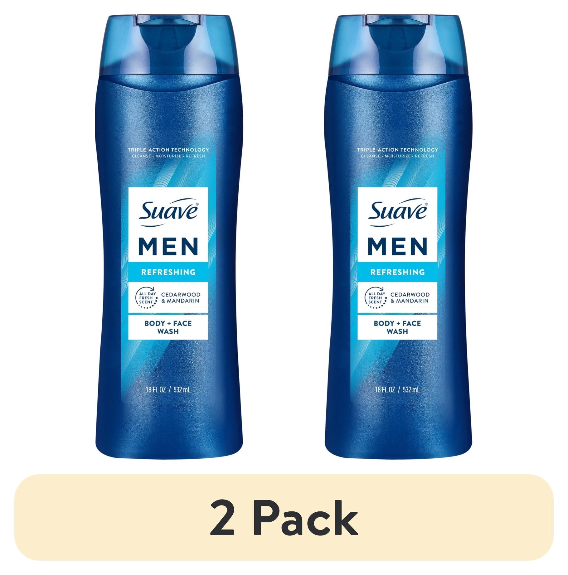 (2 pack) Suave Men Refreshing 2-in-1 Body & Face Wash with Glycerin & Vitamin E, 18 FL OZ