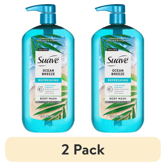 (2 pack) Suave Ocean Breeze Moisturizing Body Wash with Glycerin & Vitamin E, 30 fl oz Pump
