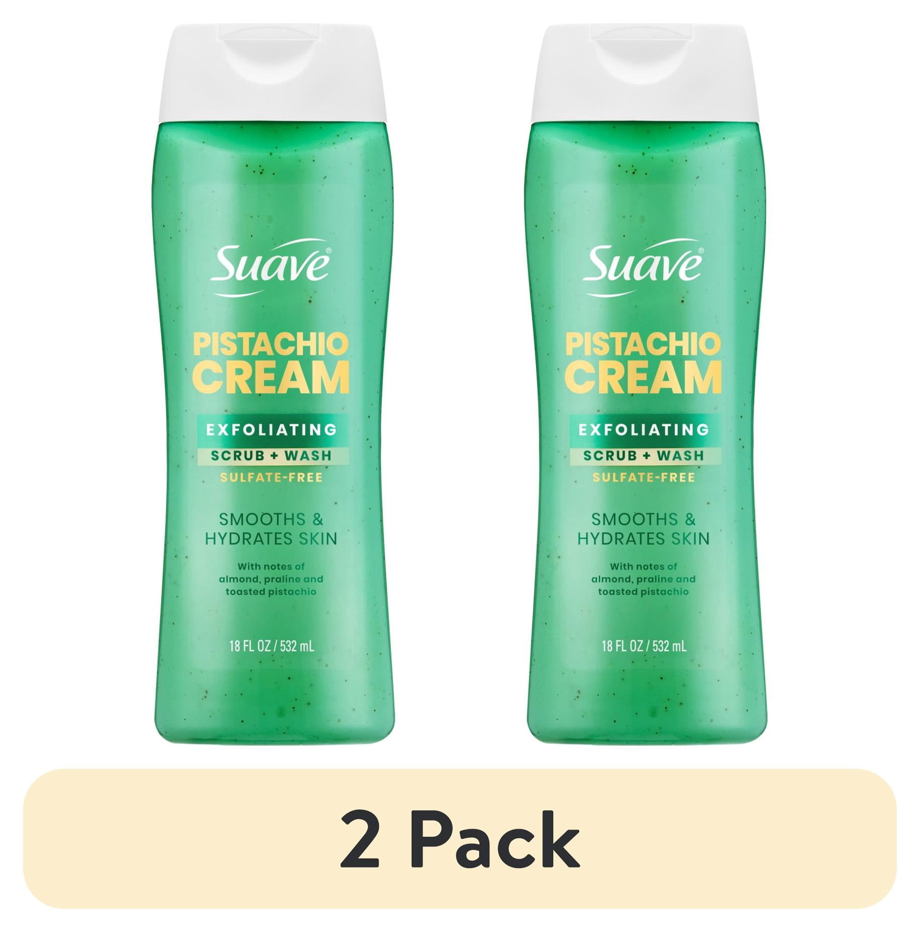(2 pack) Suave Pistachio Cream Exfoliating Body Wash & Scrub with Glycerin & Vitamin E, Sulfate-Free Hydrating Cleanser for Soft, Smooth Skin, 18 fl oz