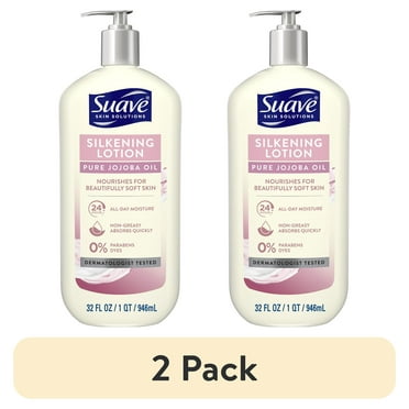 (2 pack) Suave Skin Solutions Silkening Body Lotion for Dry Skin with Baby Oil, All Skin Types, 32 oz