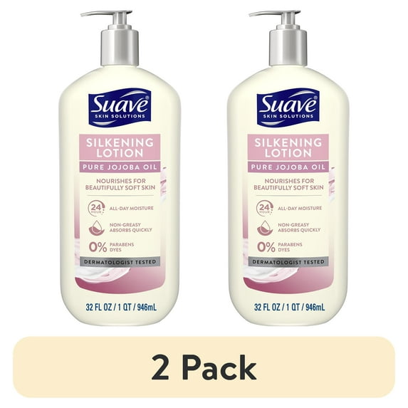 (2 pack) Suave Skin Solutions Silkening Body Lotion for Dry Skin with Baby Oil, All Skin Types, 32 oz