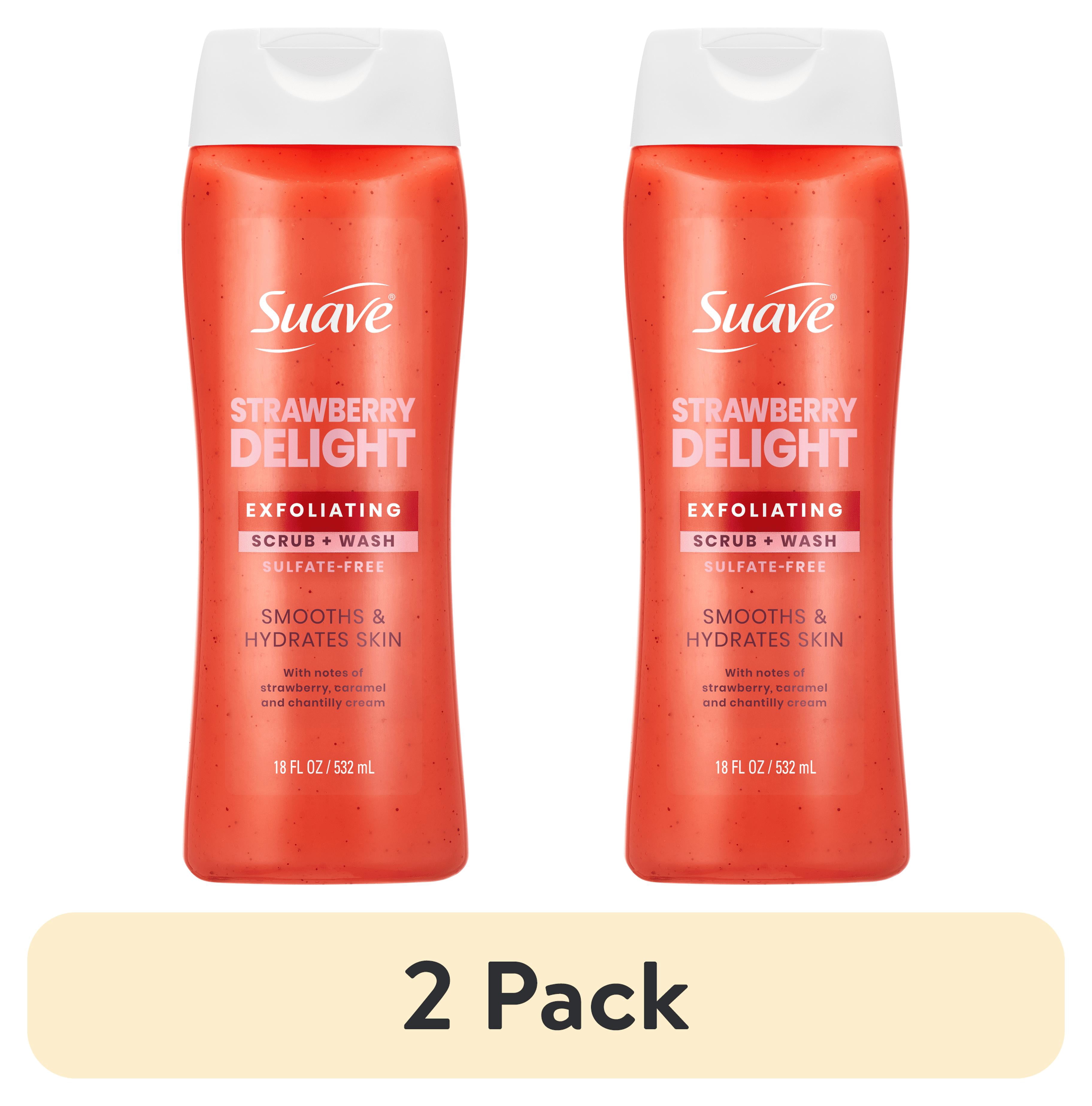 (2 pack) Suave Strawberry Delight Exfoliating Body Wash & Scrub with Glycerin & Vitamin E, Sulfate-Free Hydrating Cleanser for Soft, Smooth Skin, 18 fl oz