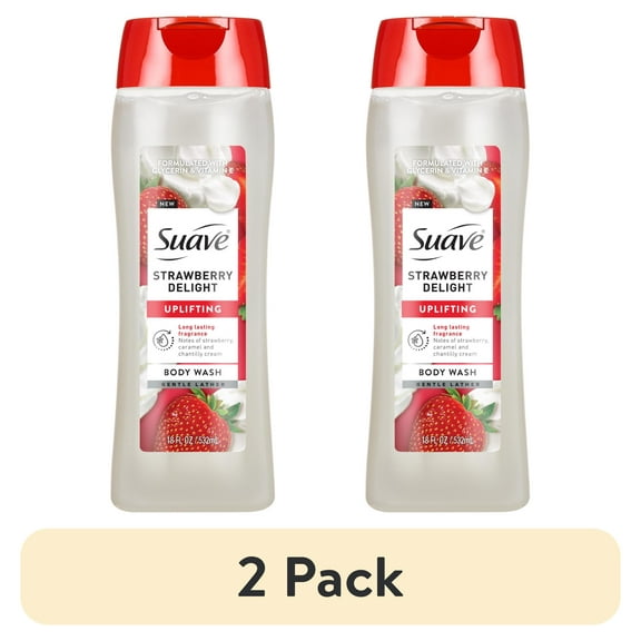 (2 pack) Suave Strawberry Delight Uplifting Body Wash, with Glycerin & Vitamin E, 18 oz