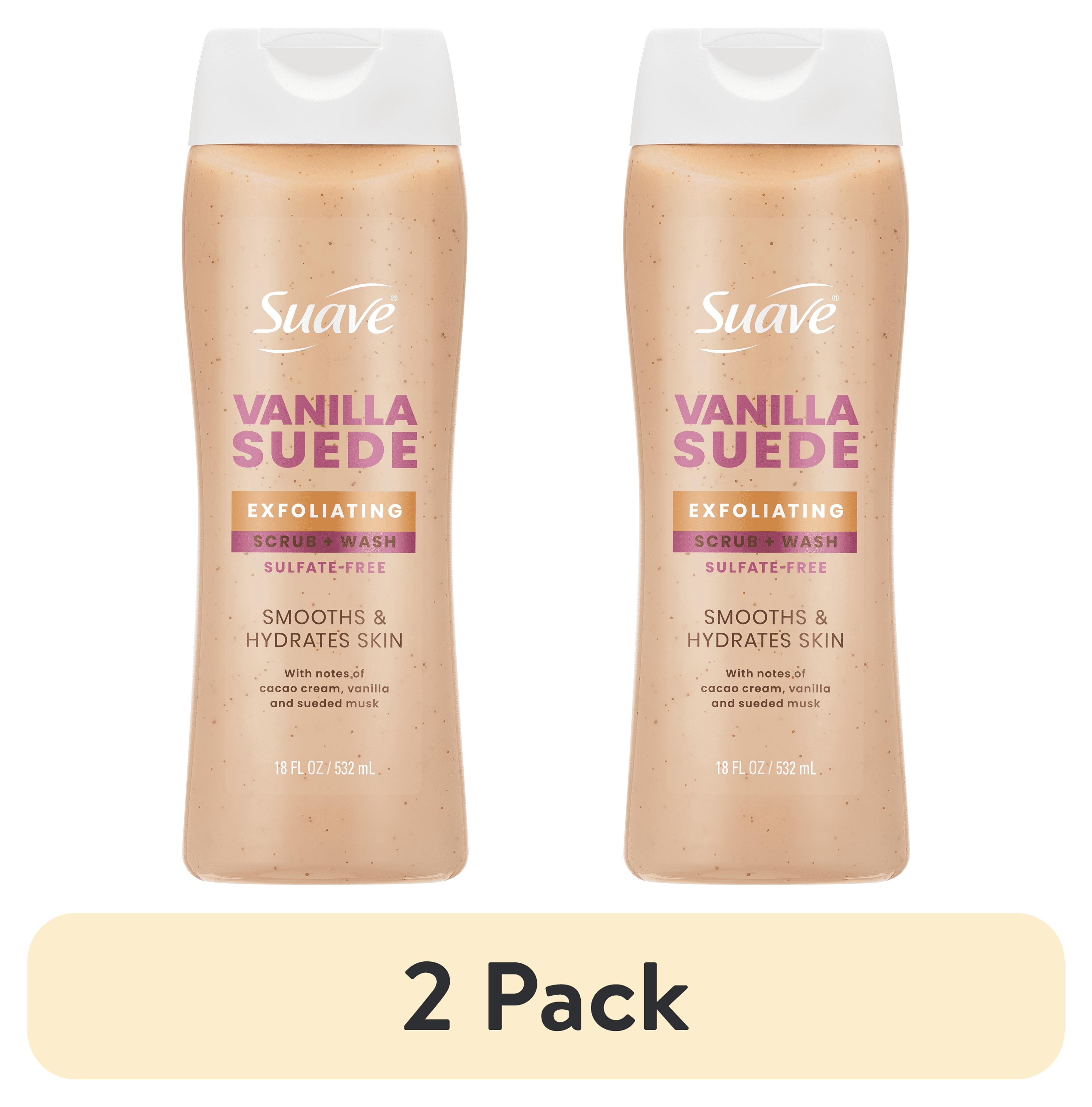 (2 pack) Suave Vanilla Suede Exfoliating Body Wash & Scrub with Glycerin & Vitamin E, 18 fl oz