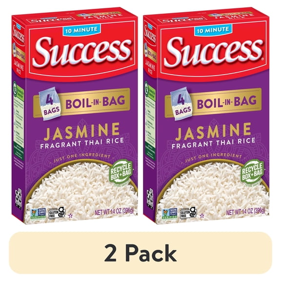 (2 pack) Success Boil-in-Bag Rice, Aromatic Jasmine Rice, Gluten Free, Non-GMO Certified, 14 oz, 4 Bags