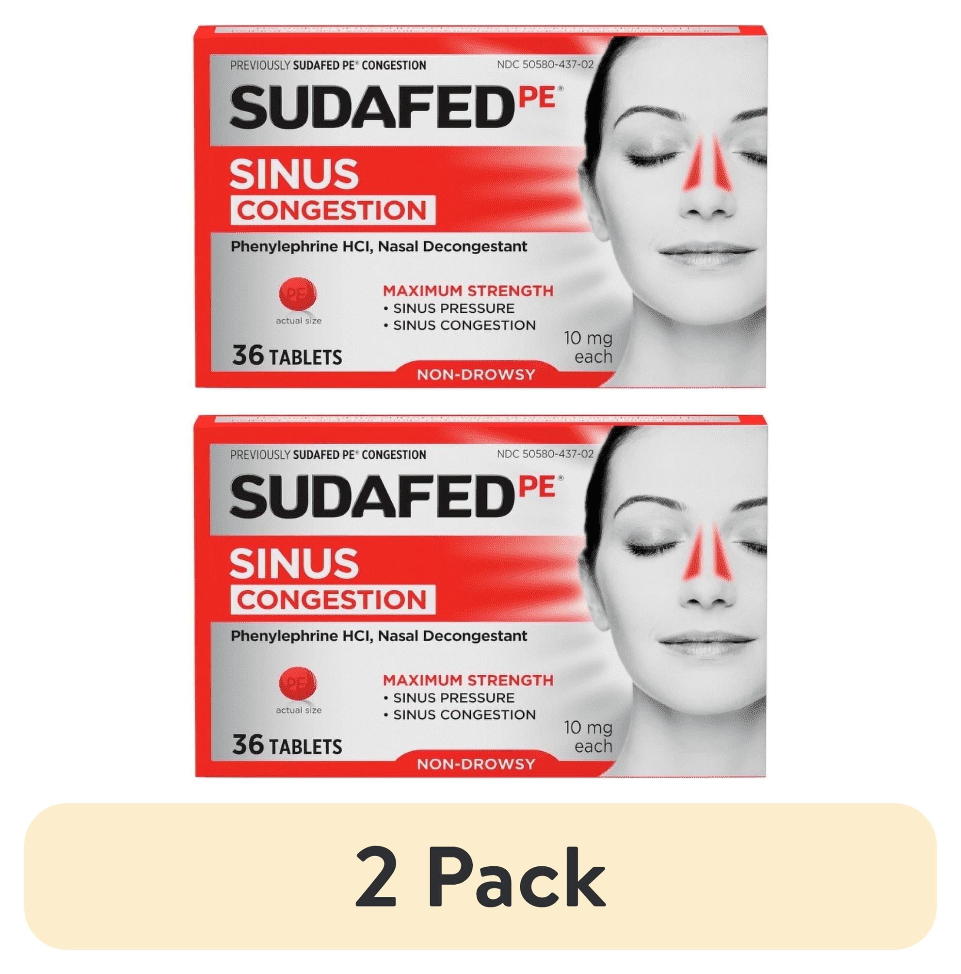 (2 pack) Sudafed PE Maximum Strength Non-Drowsy Sinus Decongestant, 36 Ct