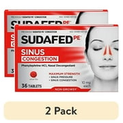 2 pack Sudafed PE Sinus Congestion Maximum Strength Non-Drowsy Decongestant Tablets, 36 ct