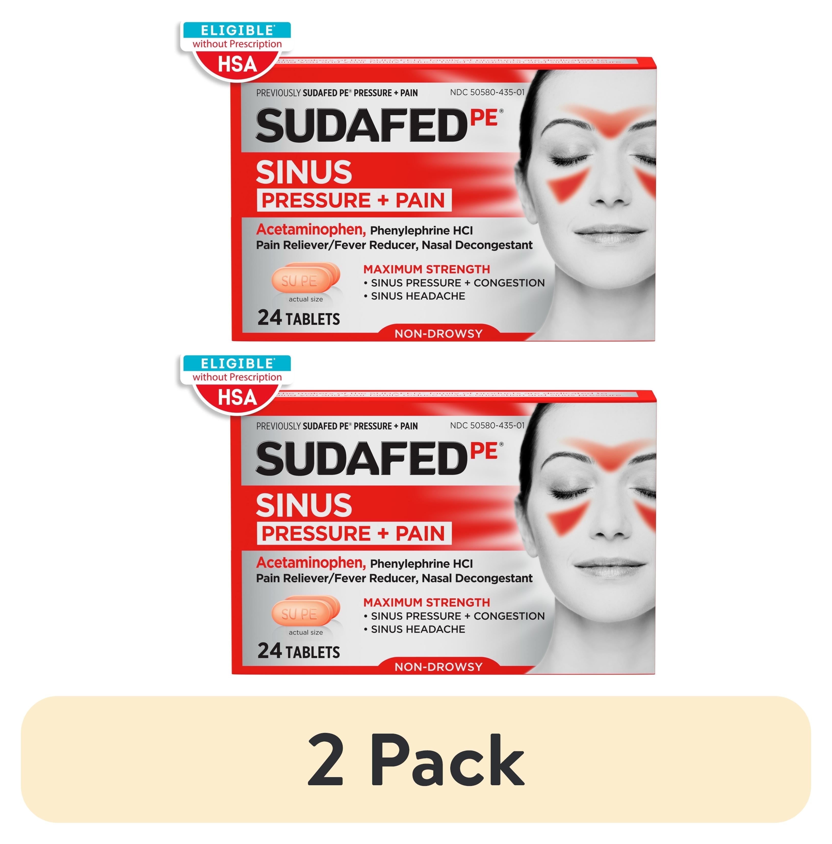 (2 pack) Sudafed PE Sinus Pressure + Pain Relief Decongestant Tablets, 24 Ct