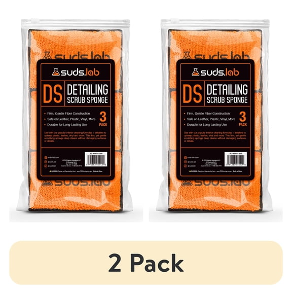 (2 pack) Suds Lab DS Microfiber Detailing Scrub Pad 3 Pack - Car Interior Cleaning & Detailing Microfiber Scrub Pads - Set of 3 - Safe On Leather, Vinyl, Plastic, Etc.