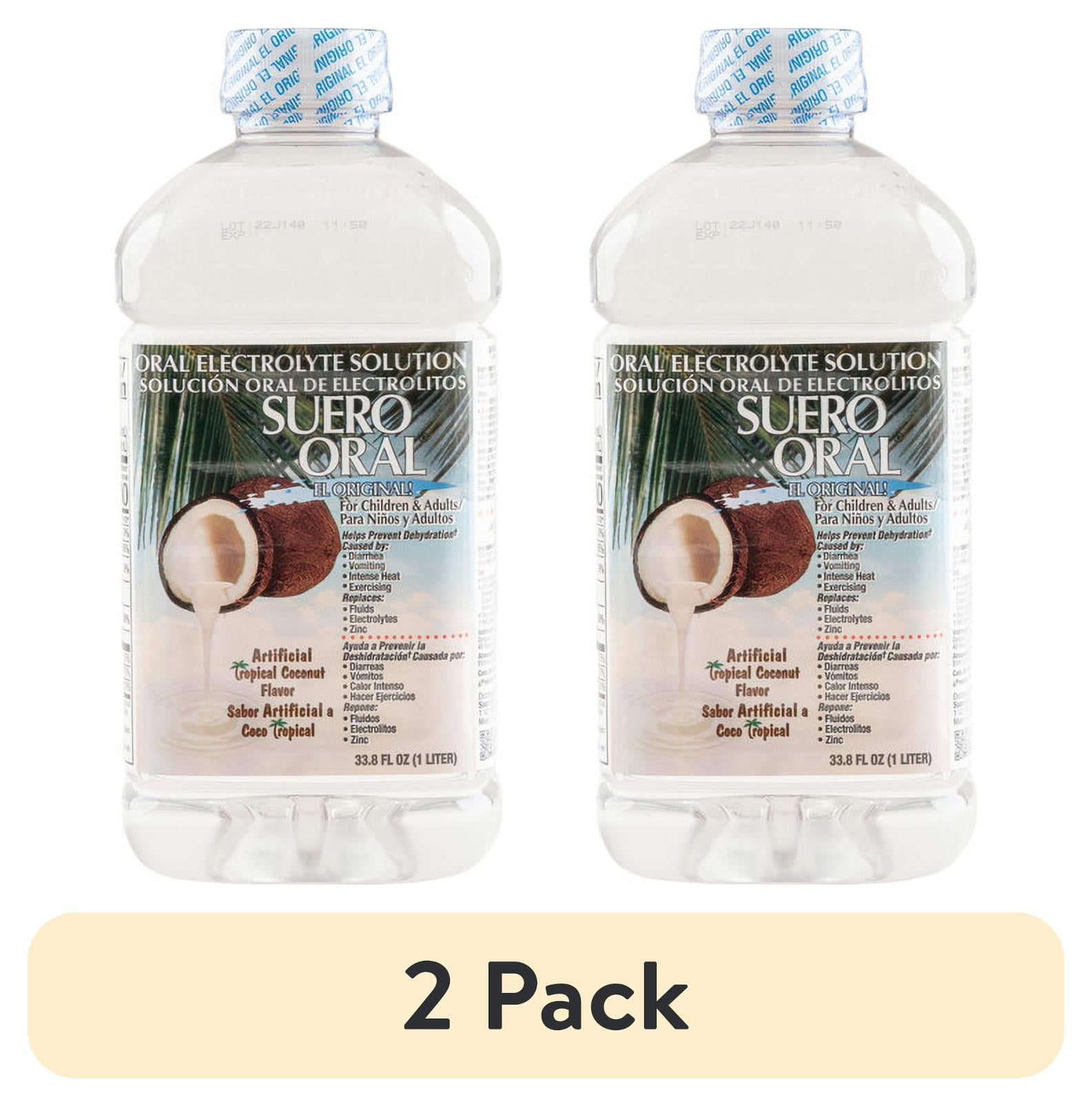 (2 pack) Suero Oral Electrolyte Solution - Hydration Booster for Kids & Adults, Coconut Flavor, 1 Liter