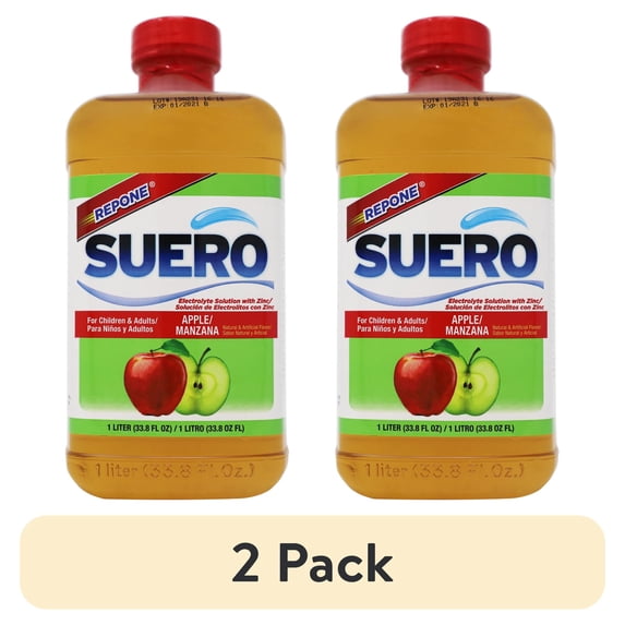 (2 pack) Suero Repone Electrolyte Solution, Apple, for Adults and Children 1 Year and Older, 33.8 Fl oz Bottle