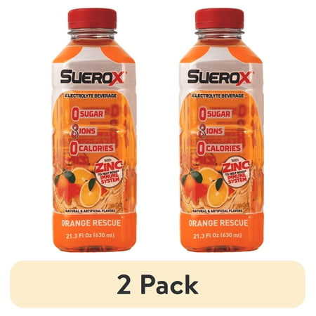 (2 pack) SueroX Orange Rescue Electrolyte Beverage 21.3 oz, 1 Count Regular Size