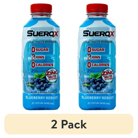 (2 pack) SueroX Sugar-Free Electrolyte Drink, Blueberry Reboot, 21 oz Bottle, 1 Count