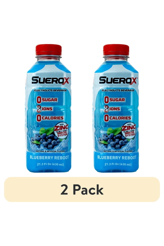 (2 pack) SueroX Sugar-Free Electrolyte Drink, Blueberry Reboot, 21 oz Bottle, 1 Count