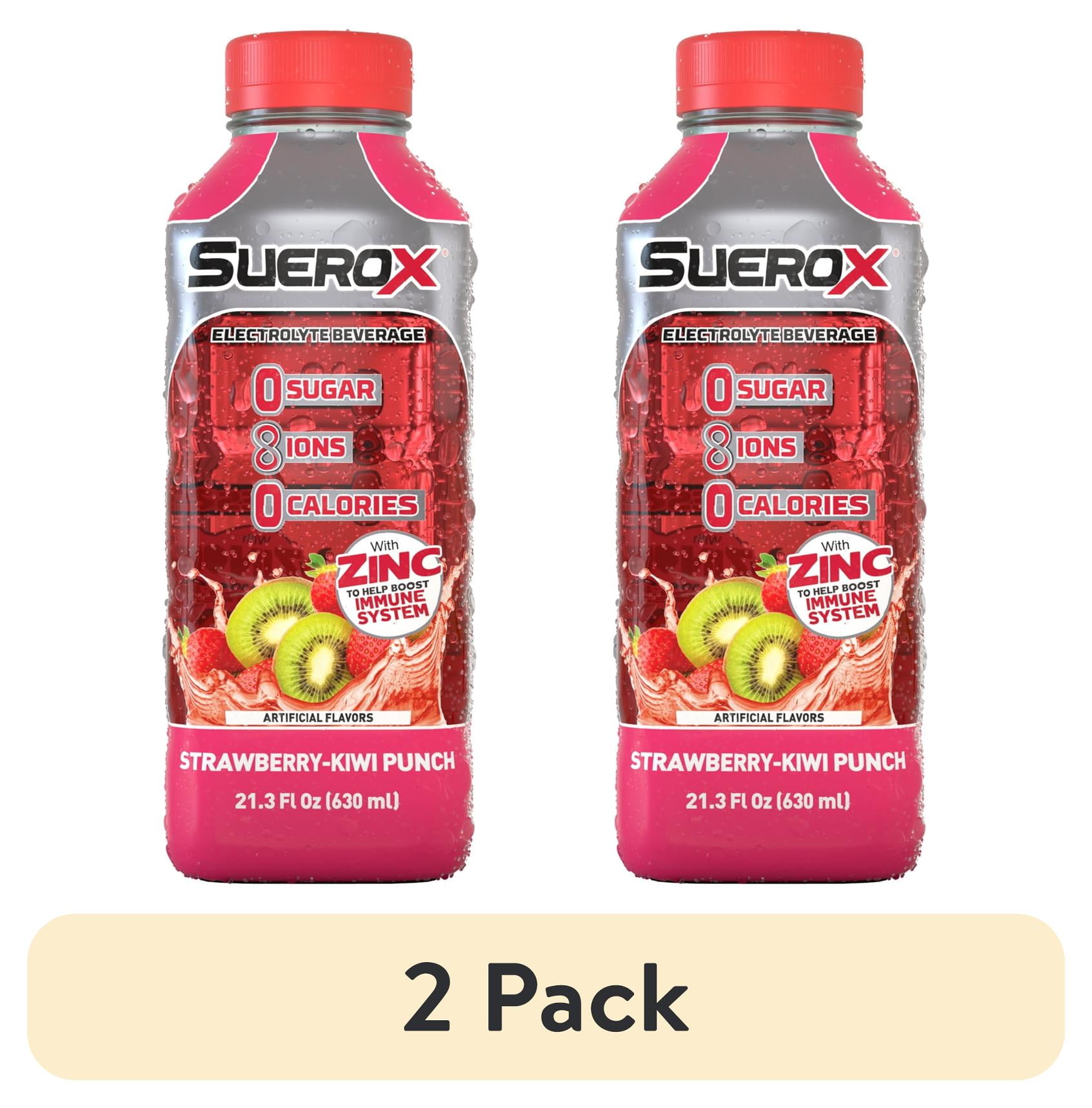 (2 pack) SueroX Zero Sugar Electrolyte Drink, Strawberry-Kiwi Punch, 21 oz