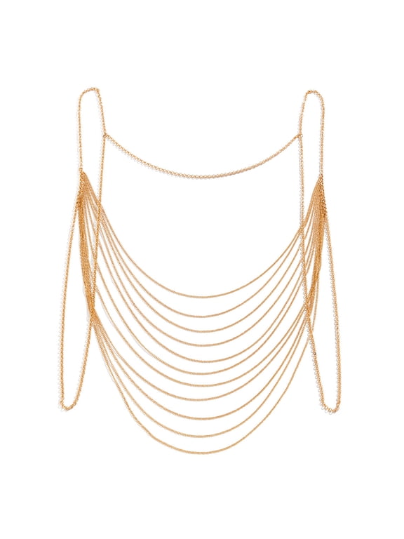 2 pack Summer Multi-layer Harness Chest Metal Tassel Shoulder Body Chain Bikini Beach Bra Back Chain Necklace Backdrop for Women