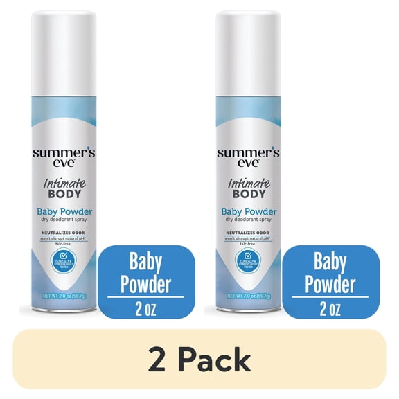 (2 pack) Summer’s Eve Baby Powder Gentle Feminine Spray, 2 oz
