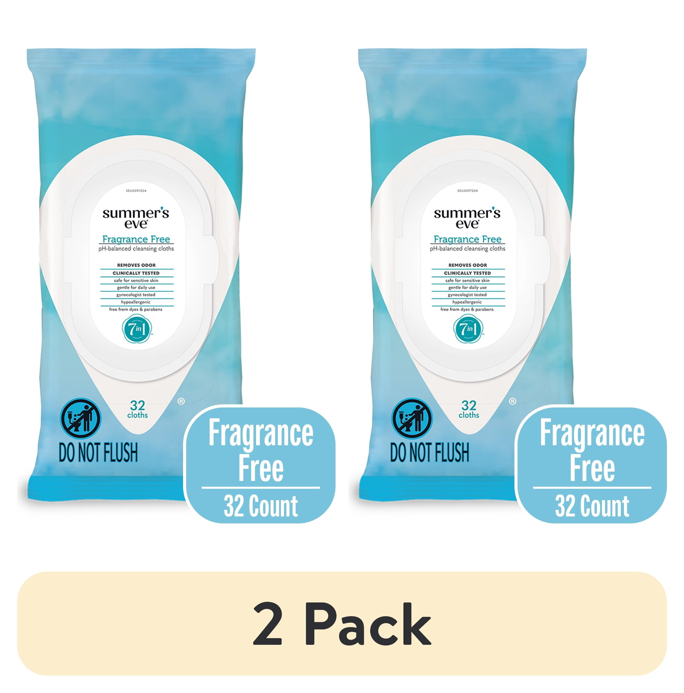 (2 pack) Summer’s Eve Fragrance Free Gentle Daily Feminine Wipes, 32 Ct