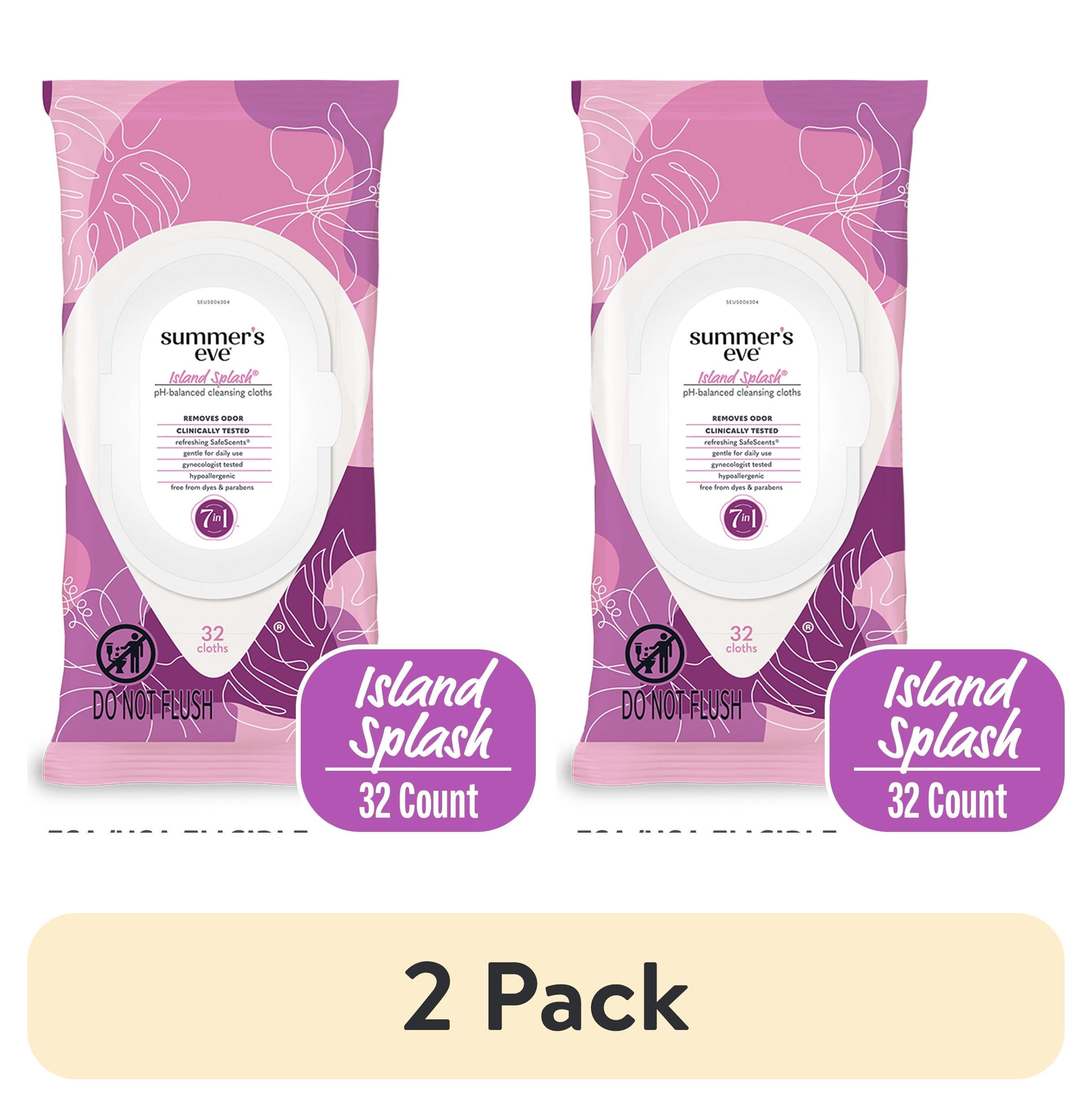 (2 pack) Summer’s Eve Island Splash Daily Feminine Wipes, Removes Odor, pH Balanced, 32 Count