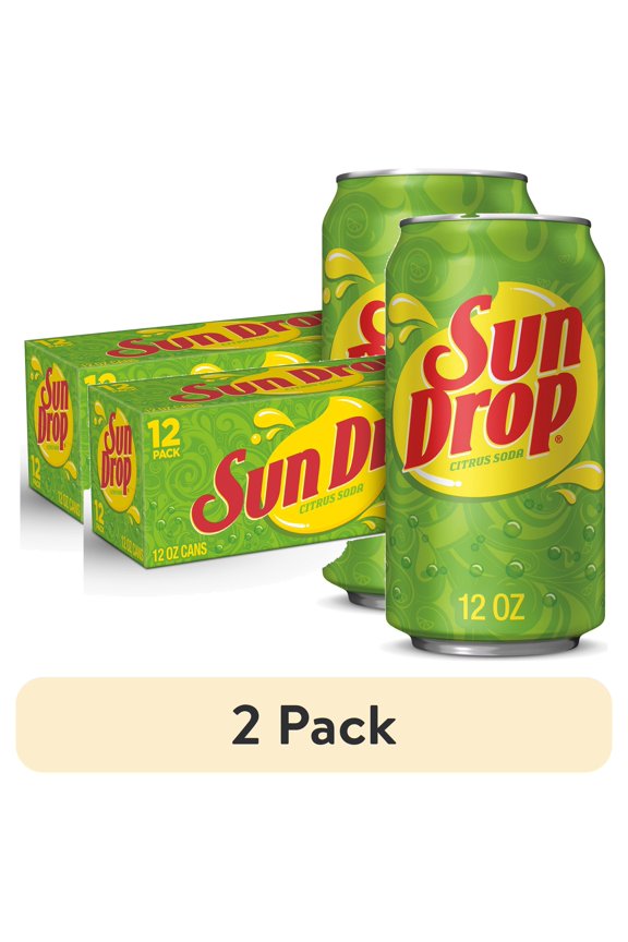 (2 pack) Sun Drop Citrus Soda Pop, 12 fl oz, 12 Pack Cans