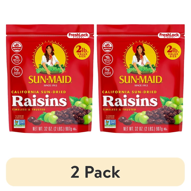 Sun-Maid, California Sun-Dried Raisins, 2pk, 32oz Resealable Bag