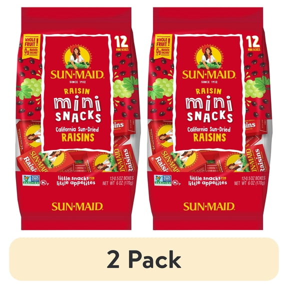 (2 pack) Sun-Maid California Sun-Dried Raisins, 0.5 oz Mini Snack Boxes, 12 Count