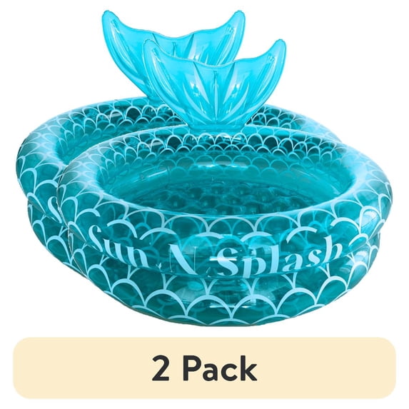 (2 pack) Sun N Splash Blue Mermaid Inflatable Kiddie Pool for Kids Ages 3+