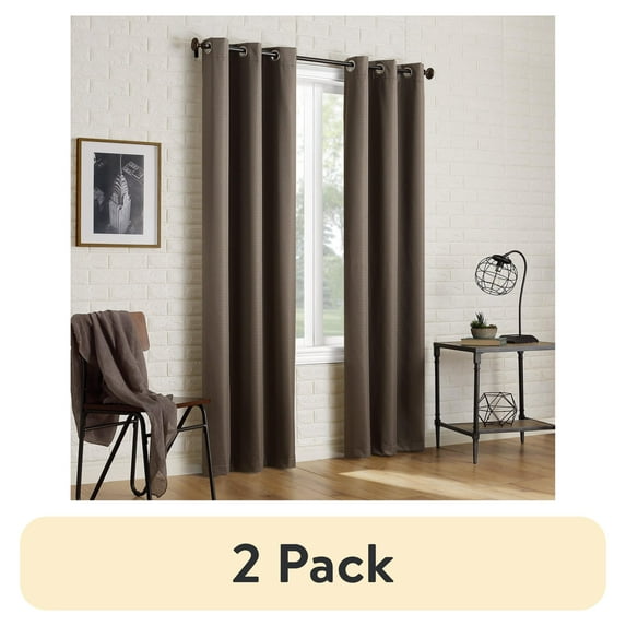 (2 pack) Sun Zero Arlo 2-Piece Textured Thermal Insulated Room Darkening Grommet Curtain Panel Pair, Mocha Brown, 40"W x 84"L
