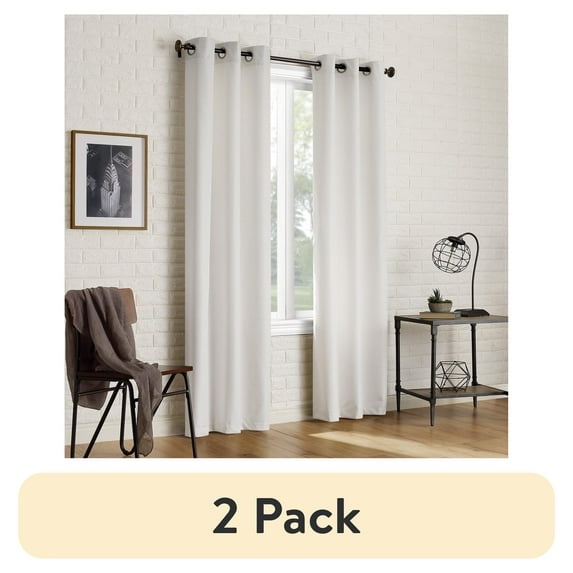(2 pack) Sun Zero Arlo 2-Piece Textured Thermal Insulated Room Darkening Grommet Curtain Panel Pair, Pearl White, 40"W x 63"L