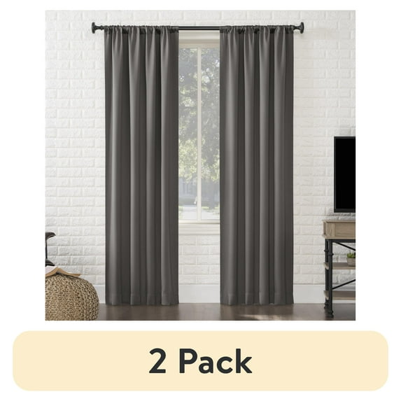 (2 pack) Sun Zero Avery 100% Blackout Rod Pocket Single Curtain Panel, Gray, 40"W x 63"L
