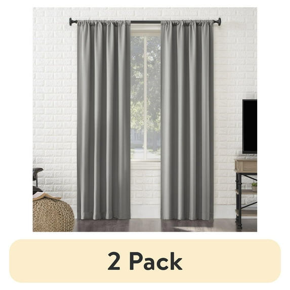 (2 pack) Sun Zero Avery 100% Blackout Rod Pocket Single Curtain Panel, Silver, 40"W x 95"L