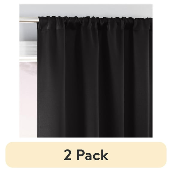 (2 pack) Sun Zero Laredo 2-pack 100% Blackout Rod Pocket Curtain Panel Pair, 37"x63", Black